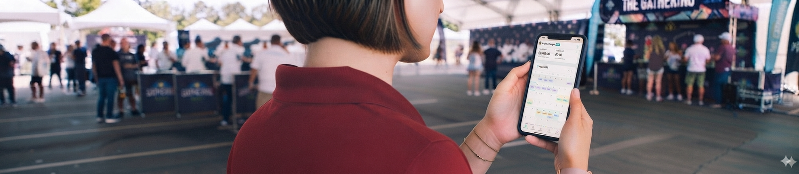Brand ambassador checking the BBM calendar on her phone at an activation